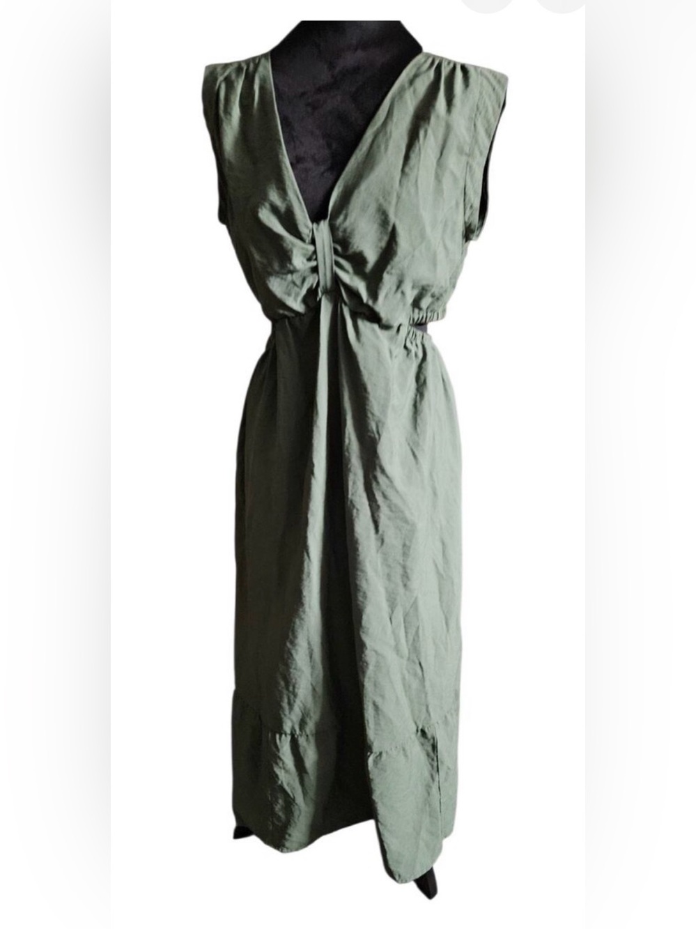 Olive Green Cutout Maxi Dress with Tiered Hem